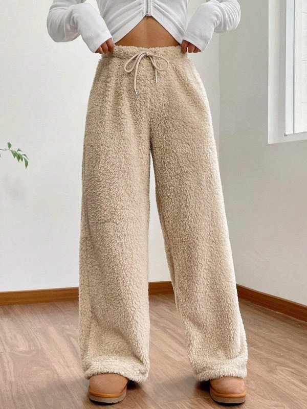 Women's  Elastic Waist H-Line Wide Leg Pants Daily Going Out Pants Apricot Casual Split Joint Plain Spring/Fall Pants
