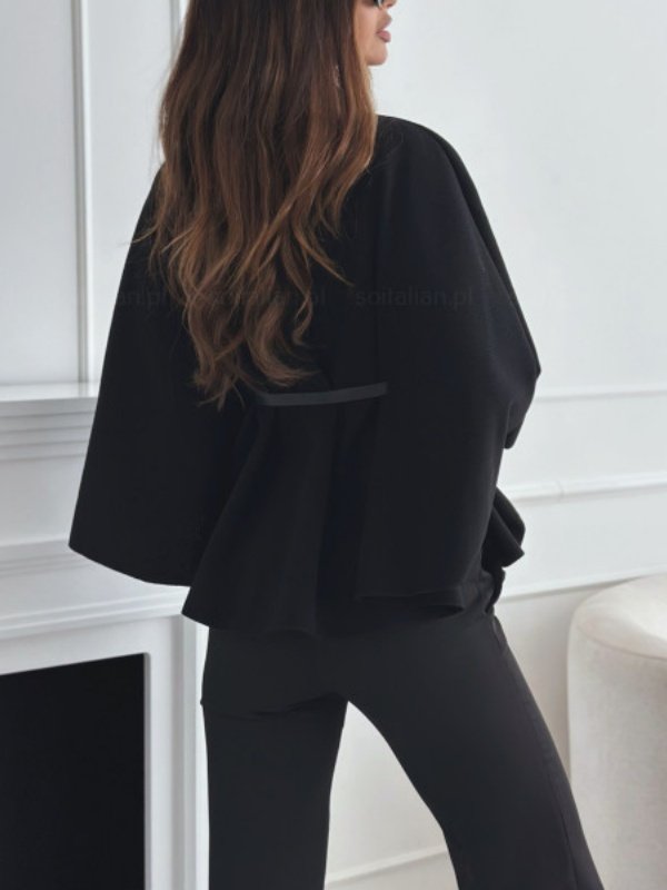 Urban Loose Split Joint Dolman Sleeve Plain Cloak With Belt