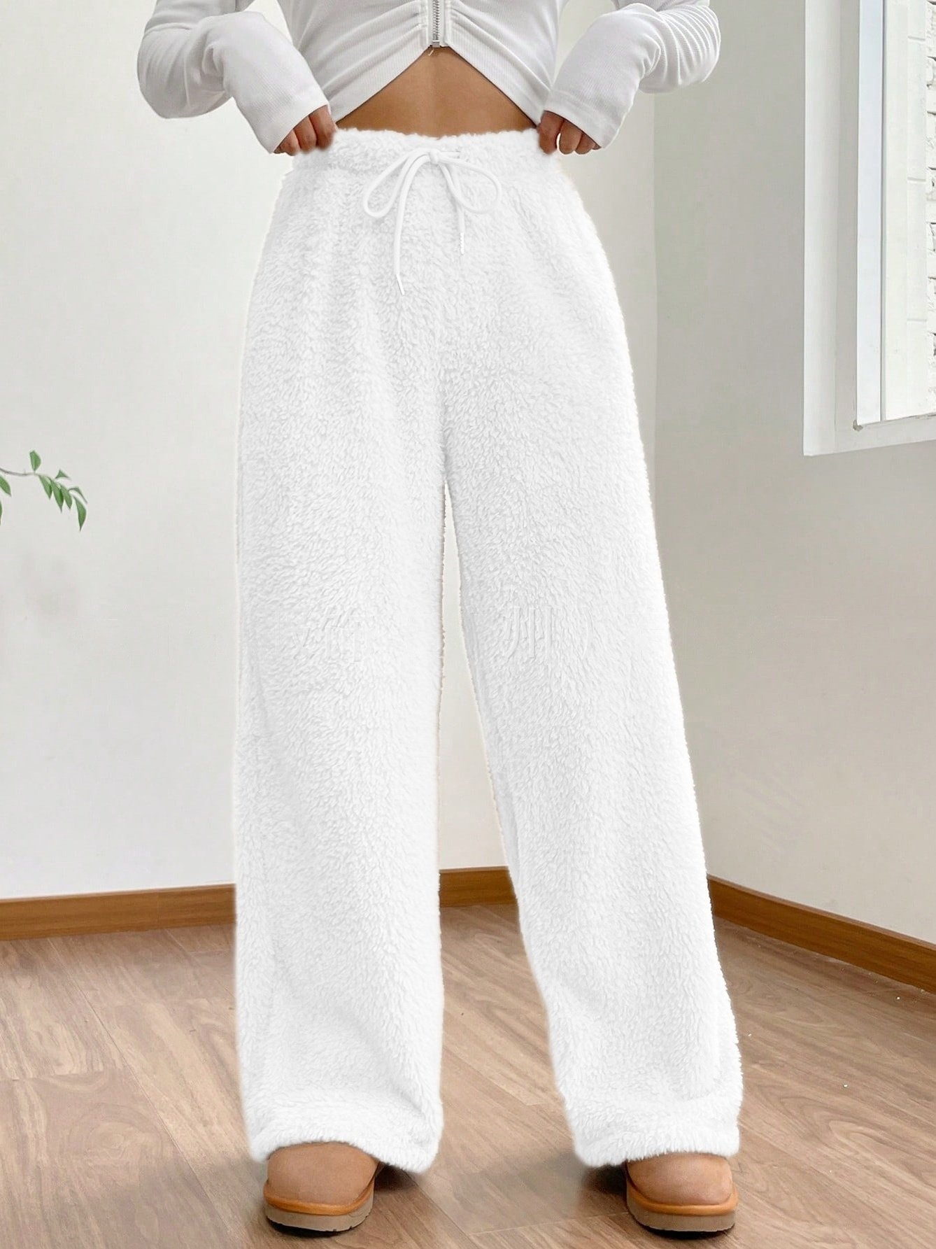 Women's  Elastic Waist H-Line Wide Leg Pants Daily Going Out Pants Apricot Casual Split Joint Plain Spring/Fall Pants