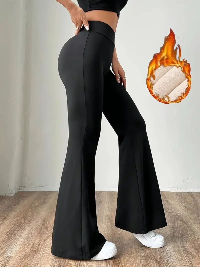 Women's  Elastic Waist H-Line Flare Pants Daily Going Out Pants Black Casual Split Joint Plain Spring/Fall Pants