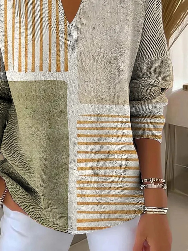 Loose V Neck Casual Geometric Sweater