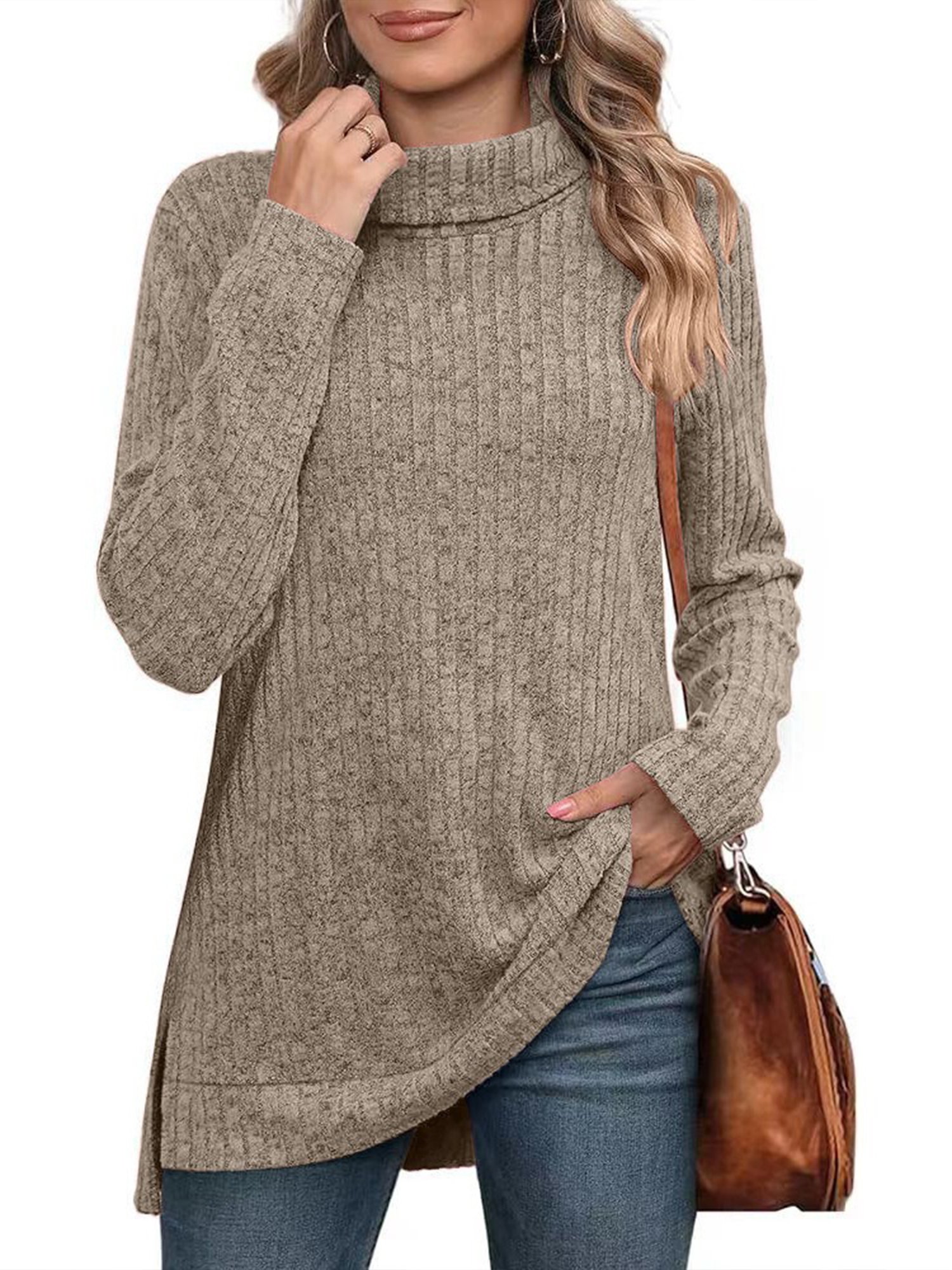 Casual Plain Turtleneck Blouse
