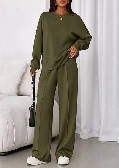 Plain Casual Crew Neck Two-Piece Set