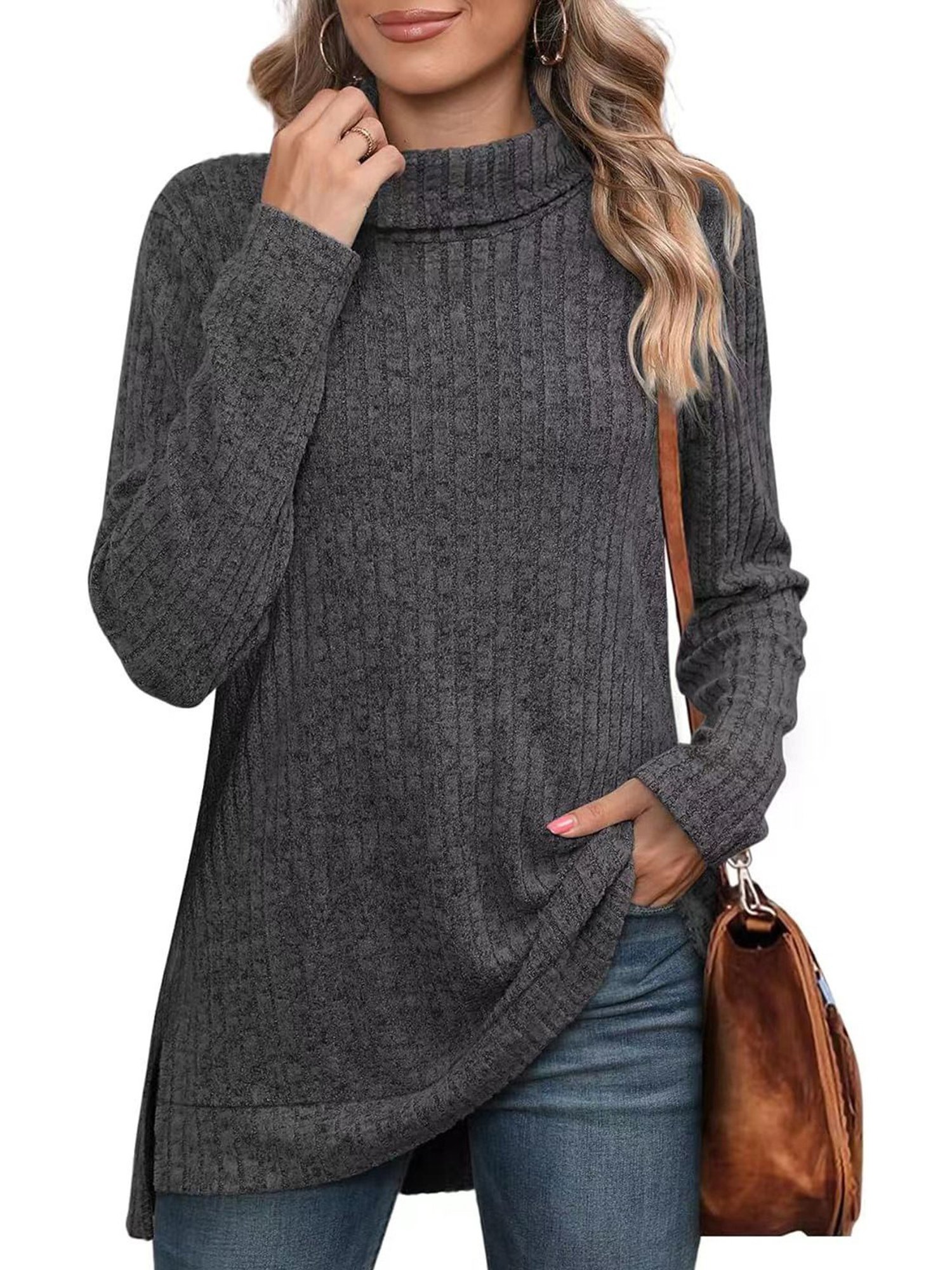 Casual Plain Turtleneck Blouse