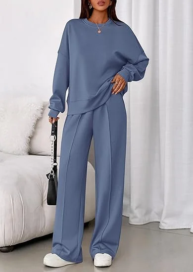 Plain Casual Crew Neck Two-Piece Set