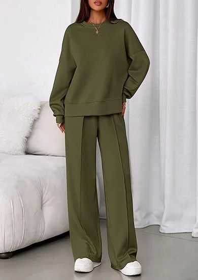 Plain Casual Crew Neck Two-Piece Set