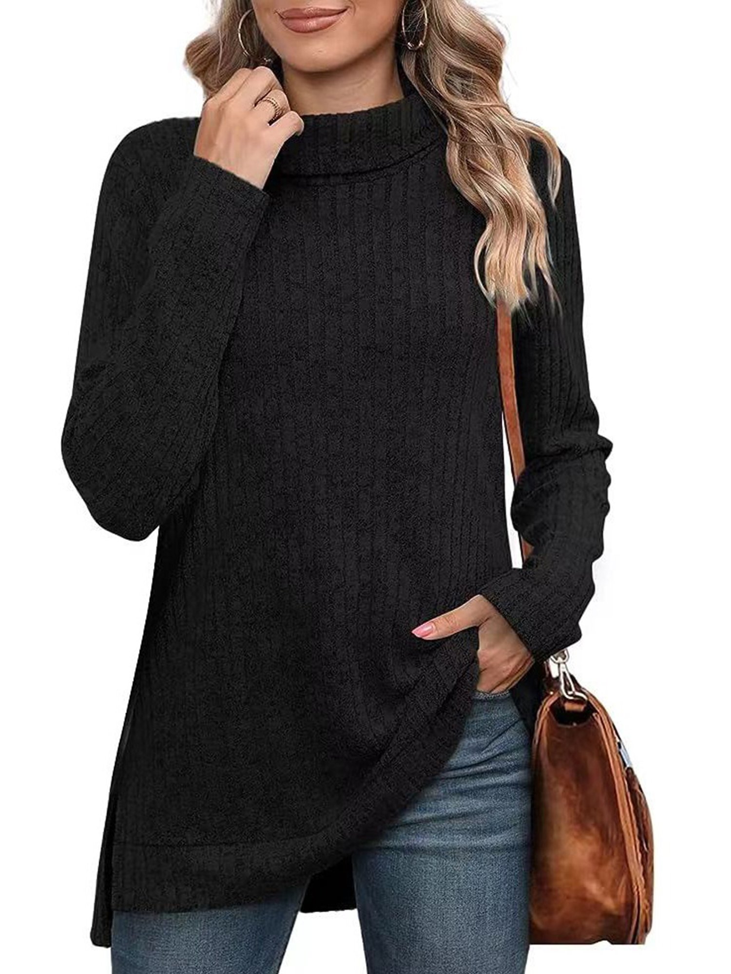 Casual Plain Turtleneck Blouse