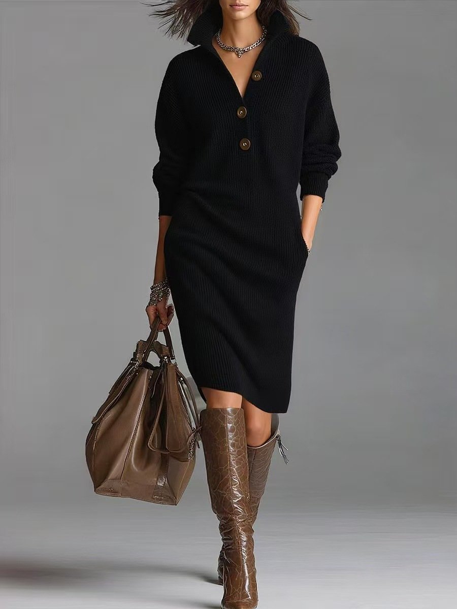 Loose Plain Simple Turtleneck Sweater Dress With No Belt