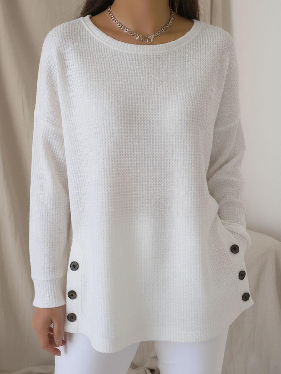 Women Plain Crew Neck Casual Long Sleeve T-shirt