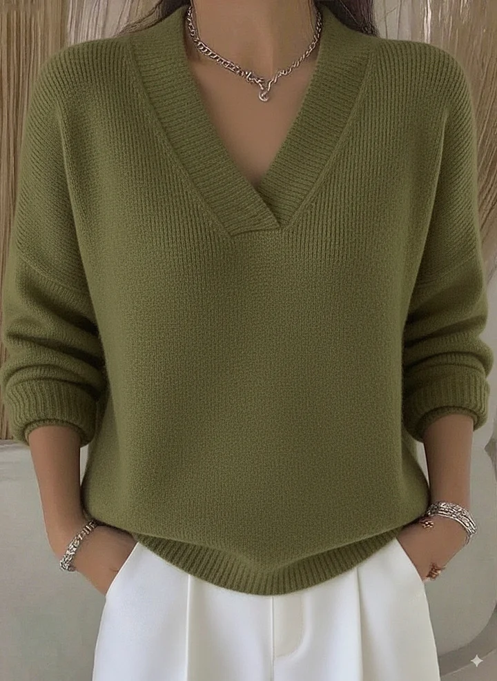 Plain Casual V Neck Loose Sweater