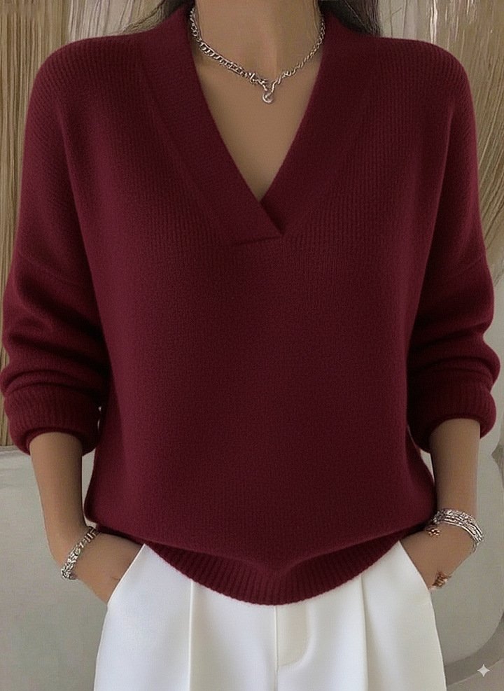 Plain Casual V Neck Loose Sweater