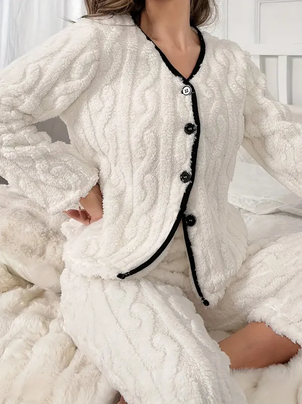 Plain Fluff/Granular Fleece Fabric Simple Lounge Set