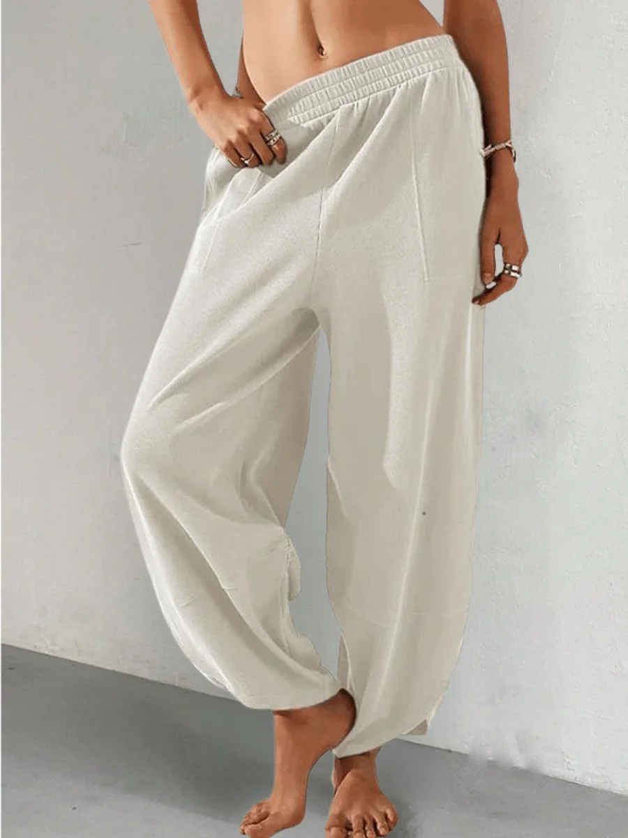 Women's  Elastic Waist H-Line Wide Leg Pants Daily Going Out Pants Khaki Casual Split Joint Plain Spring/Fall Pants