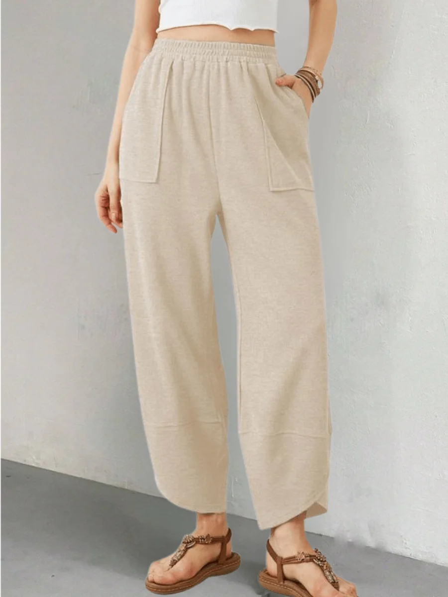 Women's  Elastic Waist H-Line Wide Leg Pants Daily Going Out Pants Khaki Casual Split Joint Plain Spring/Fall Pants