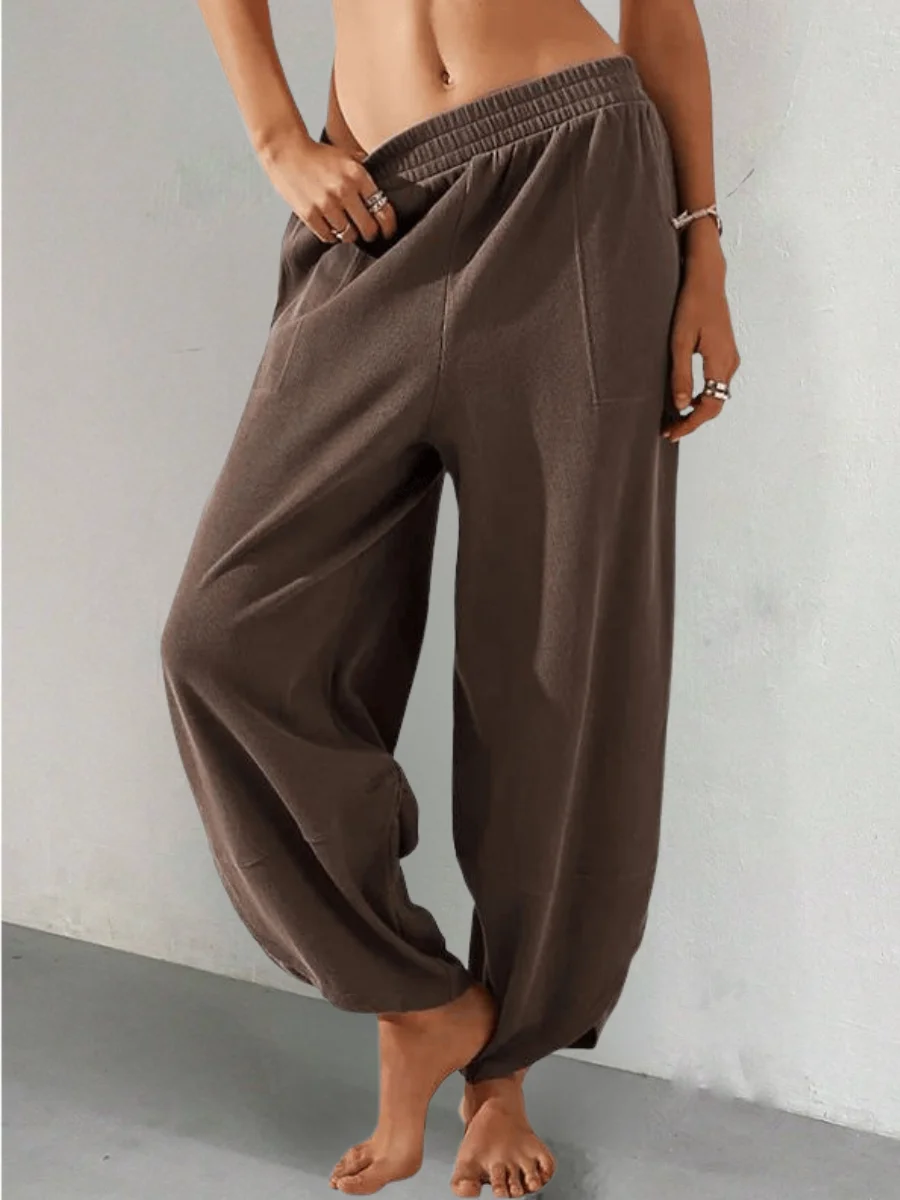 Women's  Elastic Waist H-Line Wide Leg Pants Daily Going Out Pants Khaki Casual Split Joint Plain Spring/Fall Pants
