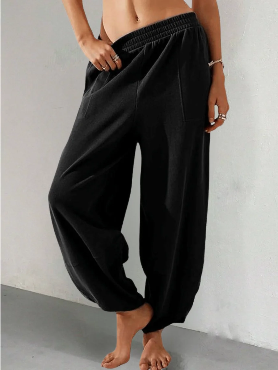 Women's  Elastic Waist H-Line Wide Leg Pants Daily Going Out Pants Khaki Casual Split Joint Plain Spring/Fall Pants