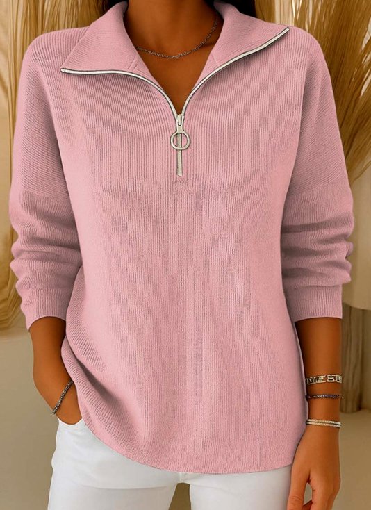 Cotton Casual Regular Fit Shawl Collar Knit Top