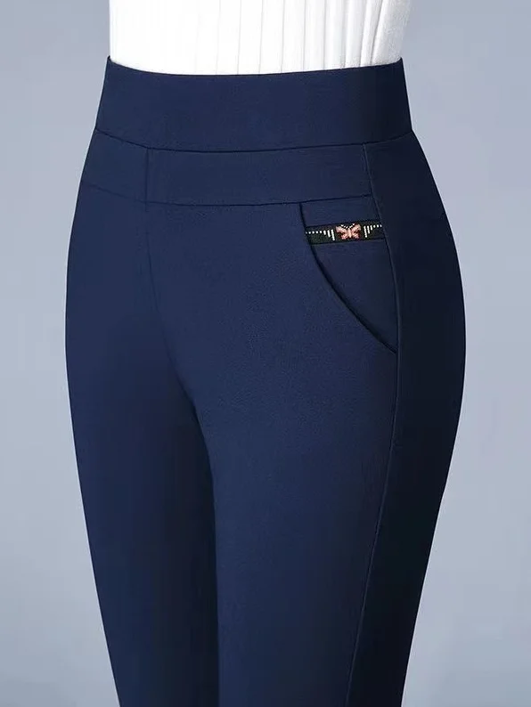 Elastic High Waist Casual Pants Stretch Gray Slim Women's Pants Straight Trousers