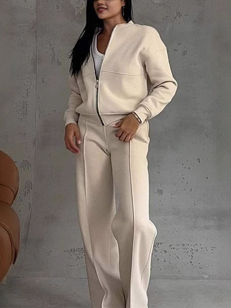 Women's Adjustable Strap Plain Daily Going Out Two-Piece Set Off White Casual Spring/Fall Top With Pants Matching Set
