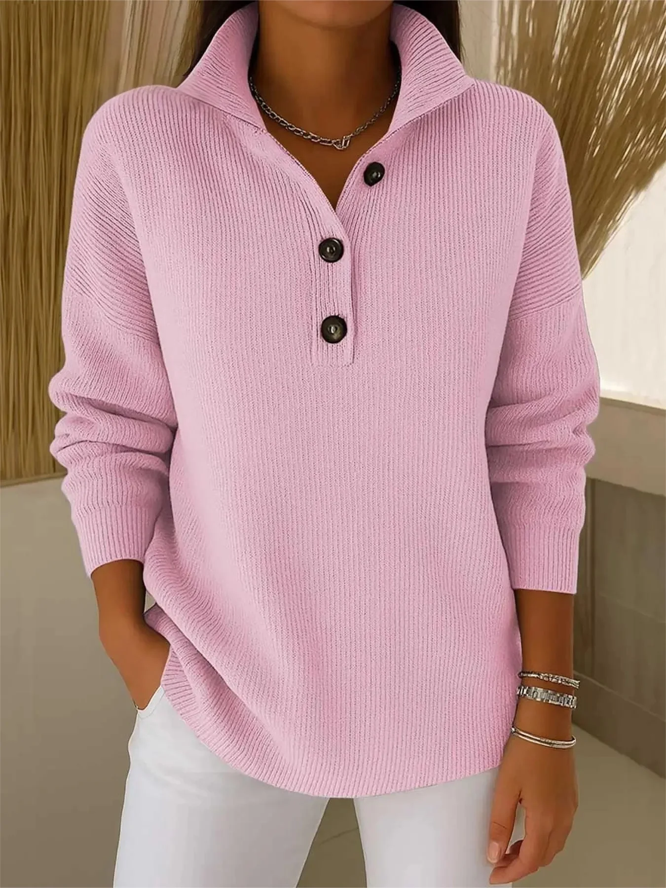 Mock Neck Plain Simple Loose Sweater
