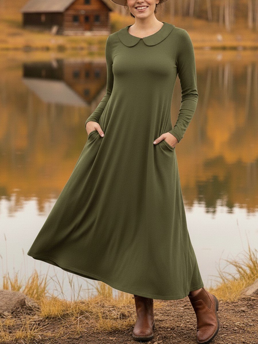 Loose Casual Cotton-Blend Dress With No