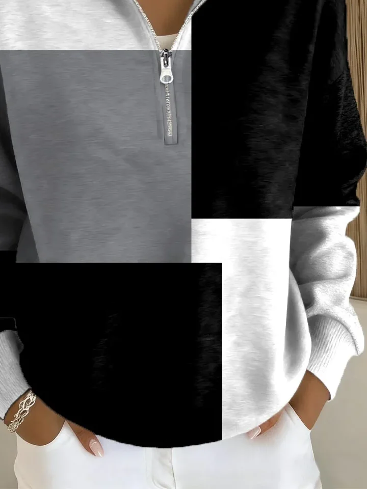 Regular Fit Zipper Multicolor Block Casual Sweatshirt