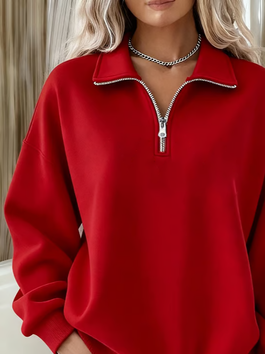 Plain Regular Fit Casual Zipper Sweatshirt