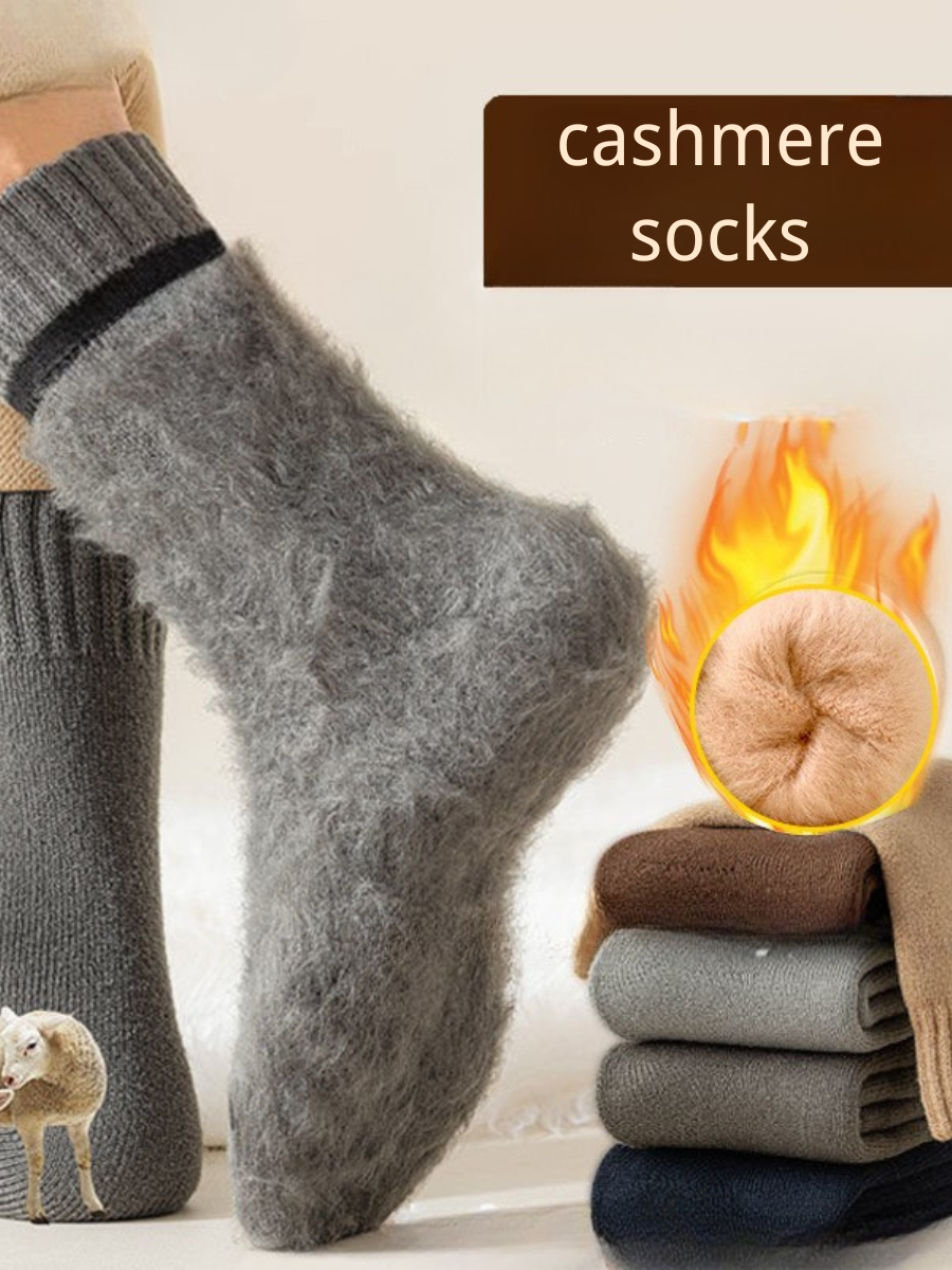 Winter Fleece-lined Thick Wool And Cashmere Warm Mid-calf Cotton Socks