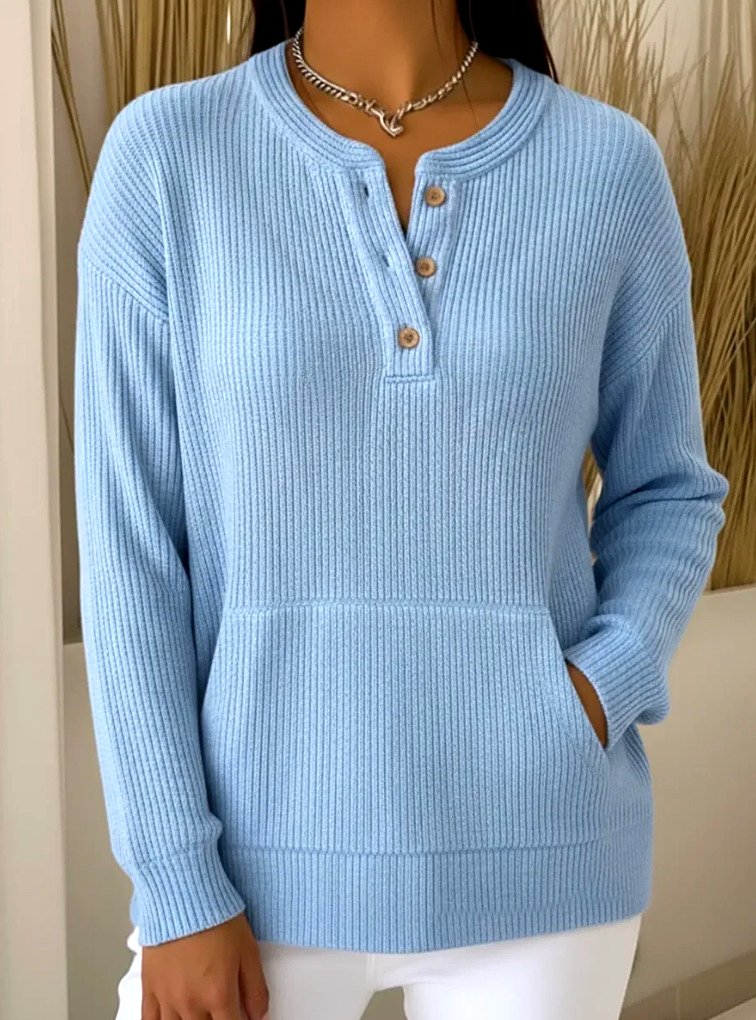 Women Plain V Neck Casual Long Sleeve T-shirt