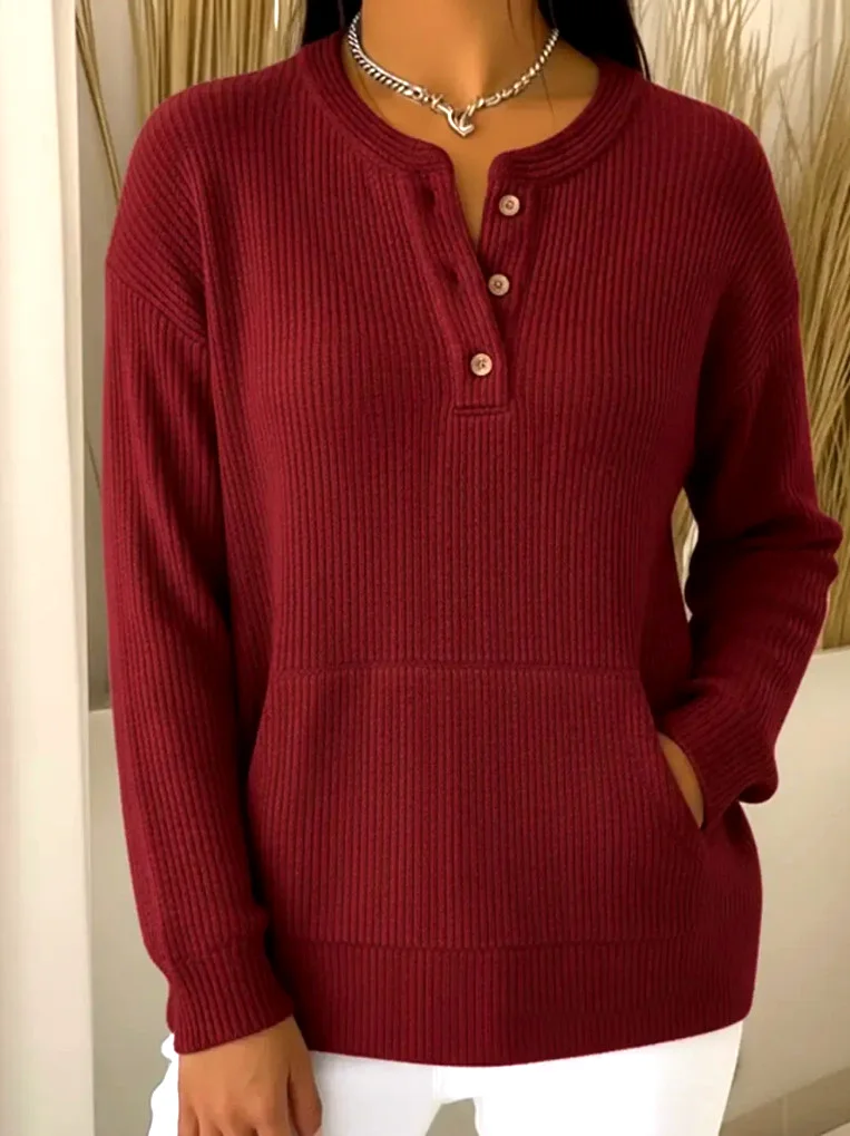 Women Plain V Neck Casual Long Sleeve T-shirt