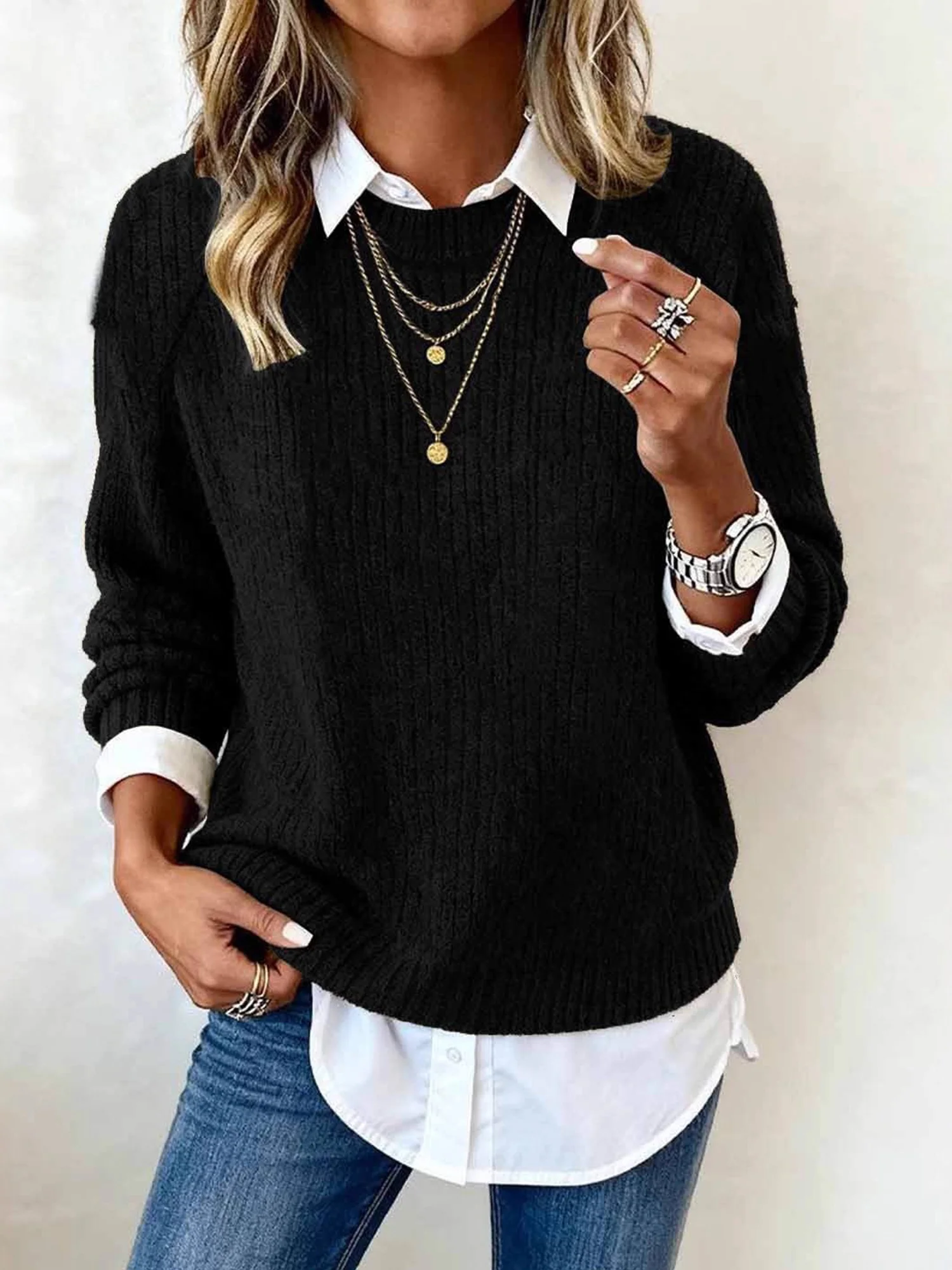 Casual Plain Crew Neck Sweater