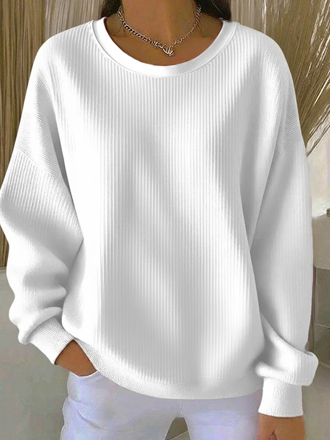 Crew Neck Plain Casual Loose Sweatshirt