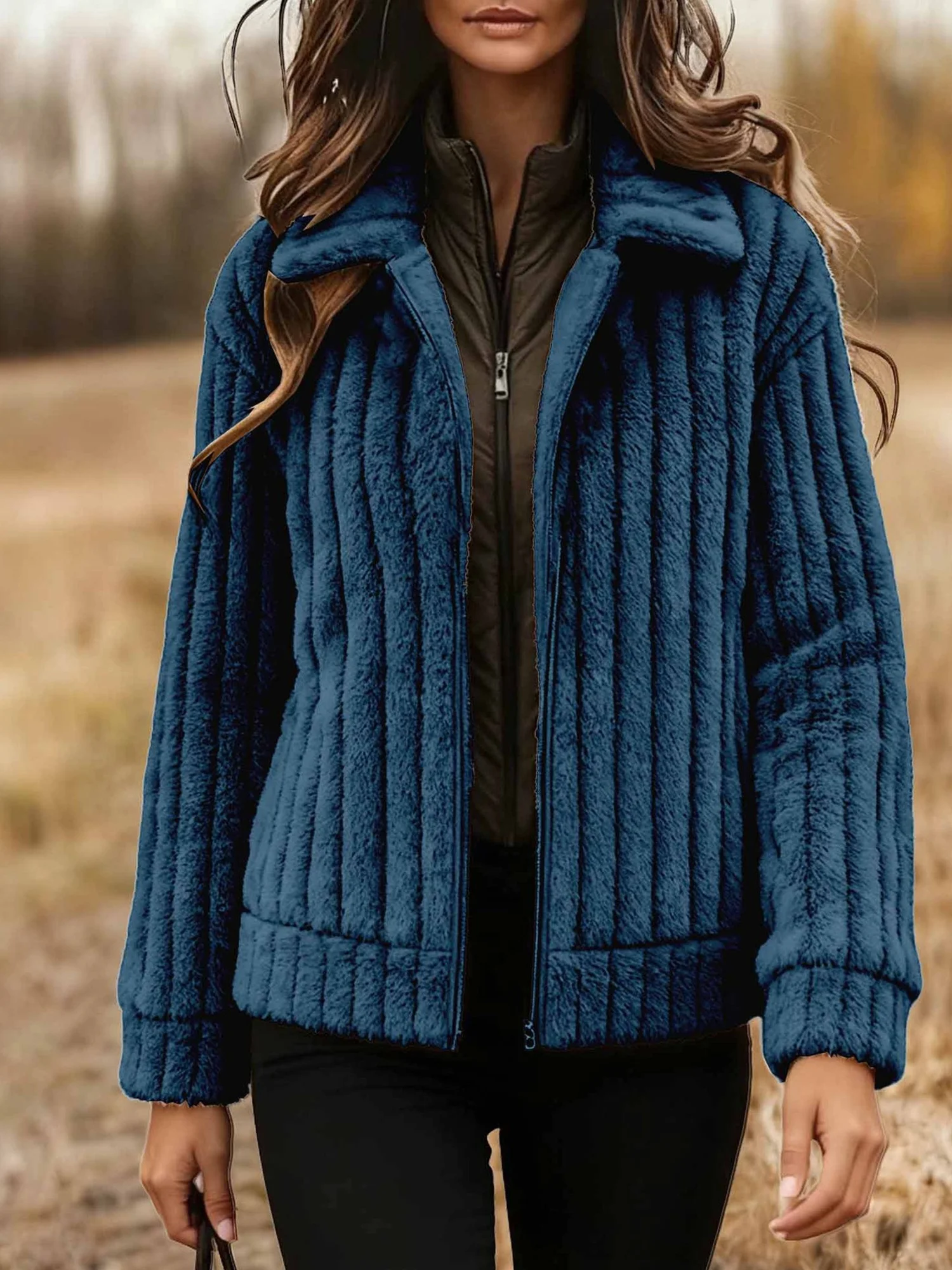 Urban Plain Stand Collar Teddy Jacket