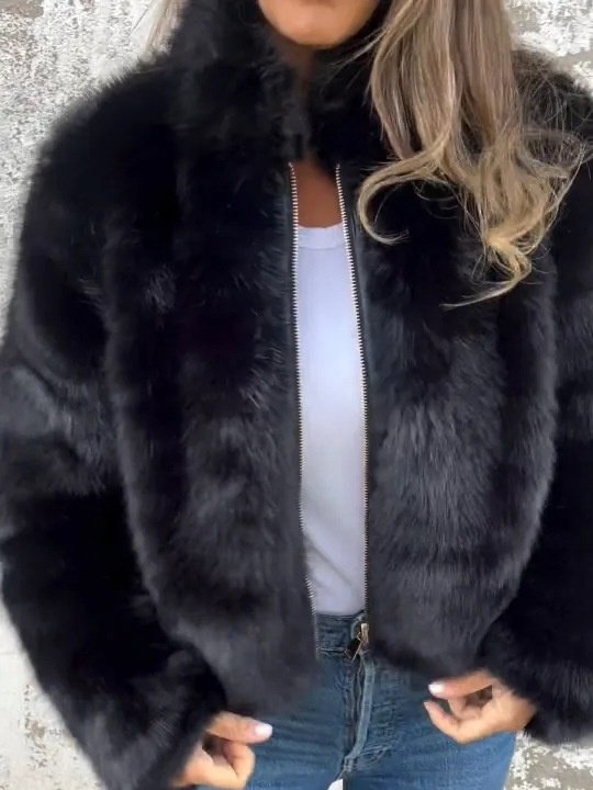 Split Joint Faux Fur Simple Leather & Faux Leather