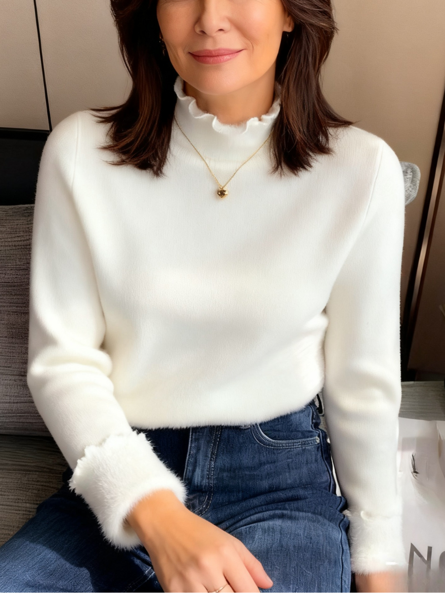 Women Plain Mock Neck Casual Long Sleeve T-shirt