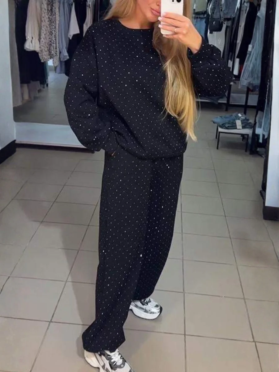 Women's Adjustable Strap Plain Daily Going Out Two-Piece Set Black Casual Spring/Fall Top With Pants Matching Set