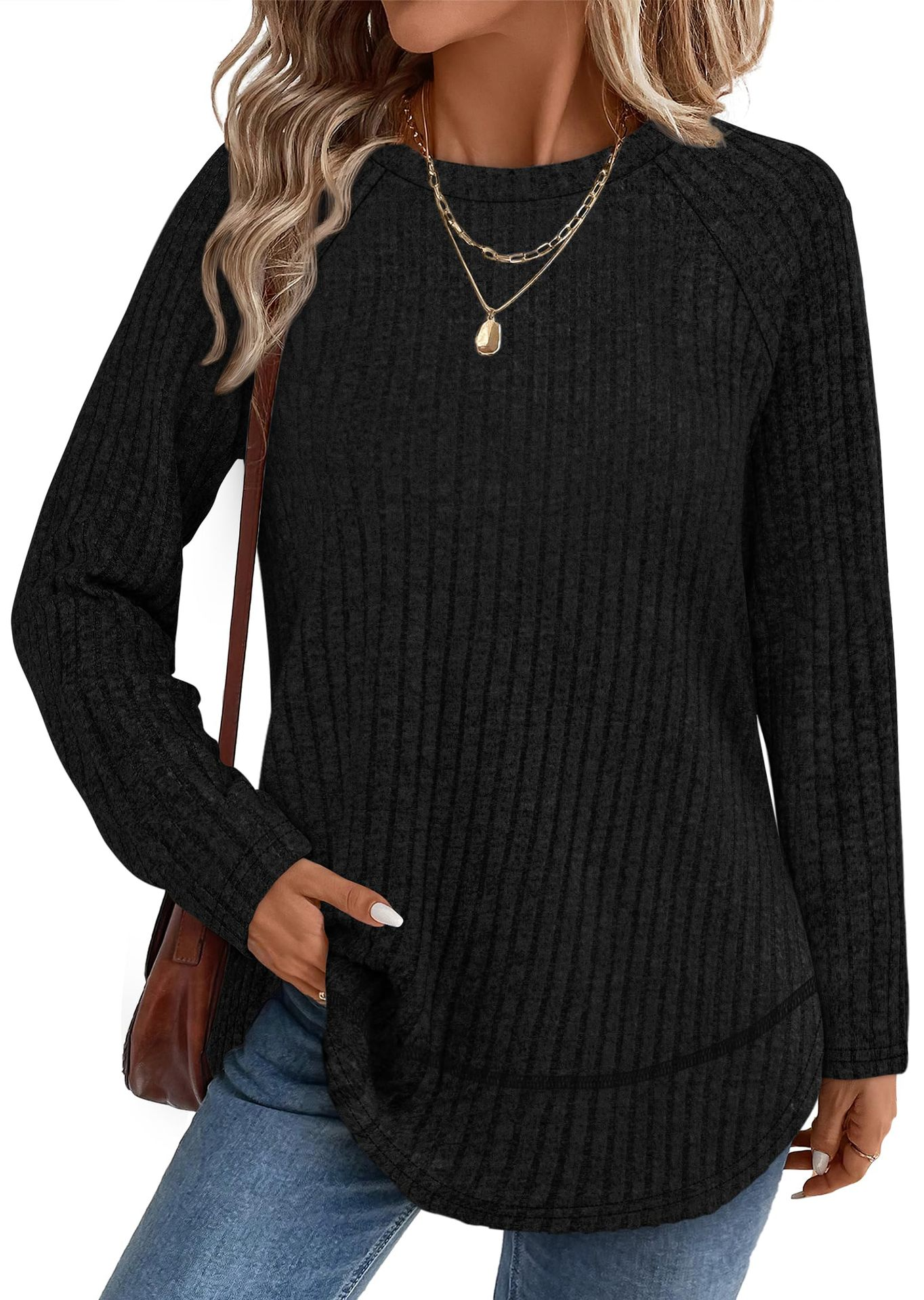 Women Color Block Crew Neck Casual Long Sleeve T-shirt