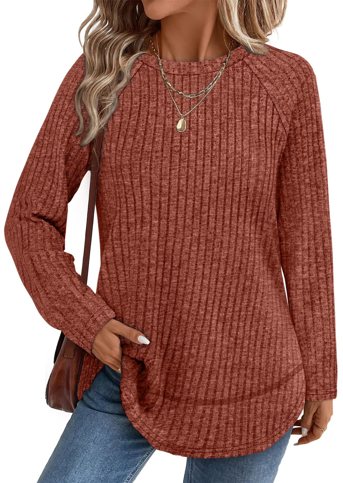 Women Color Block Crew Neck Casual Long Sleeve T-shirt