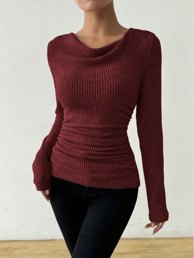 Women Plain Crew Neck Casual Long Sleeve T-shirt