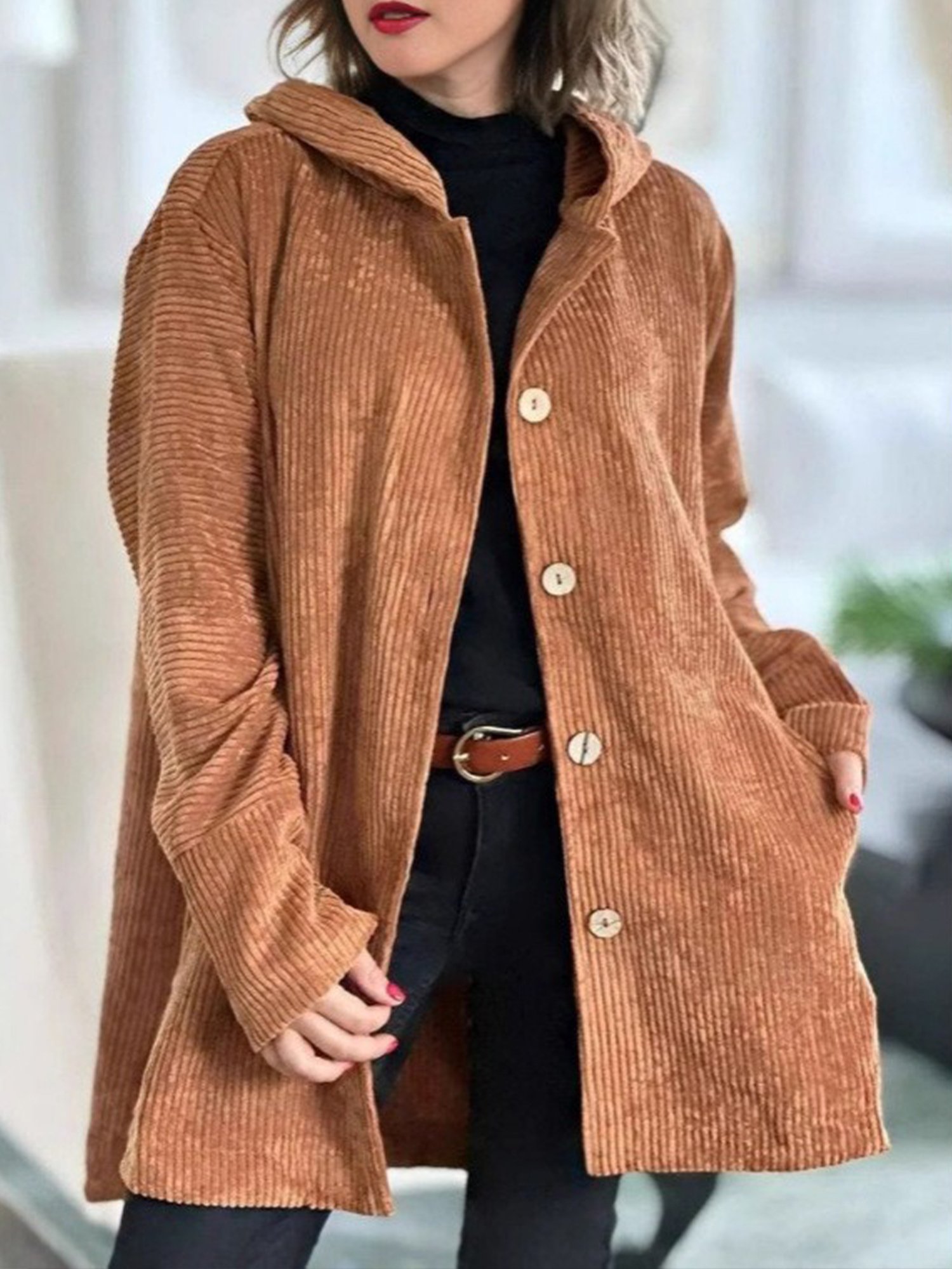 Casual Buttoned Plain Hoodie Jacket