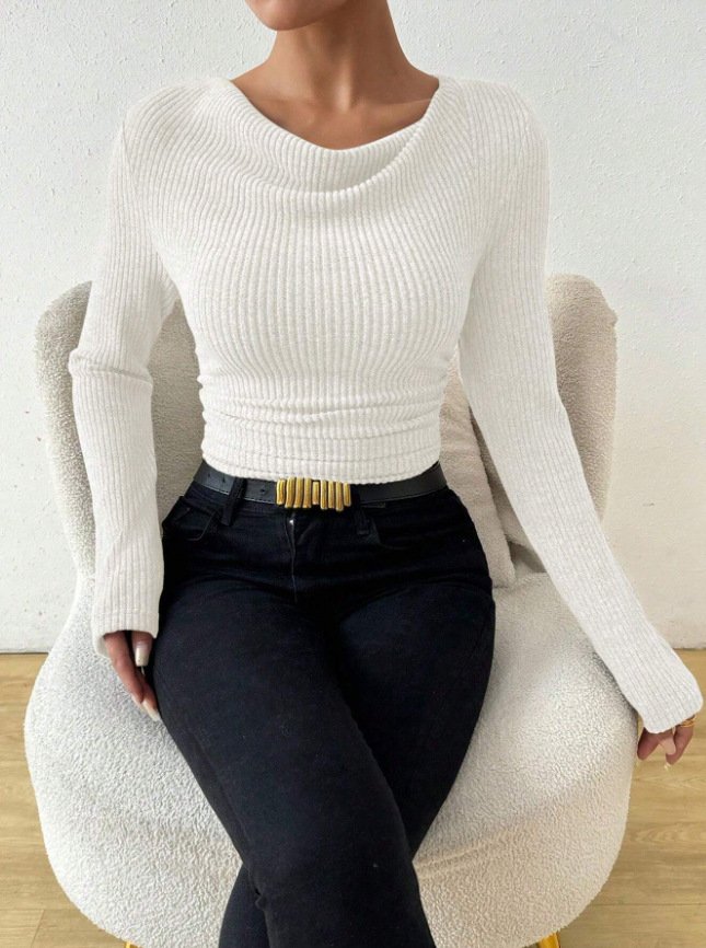Women Plain Crew Neck Casual Long Sleeve T-shirt