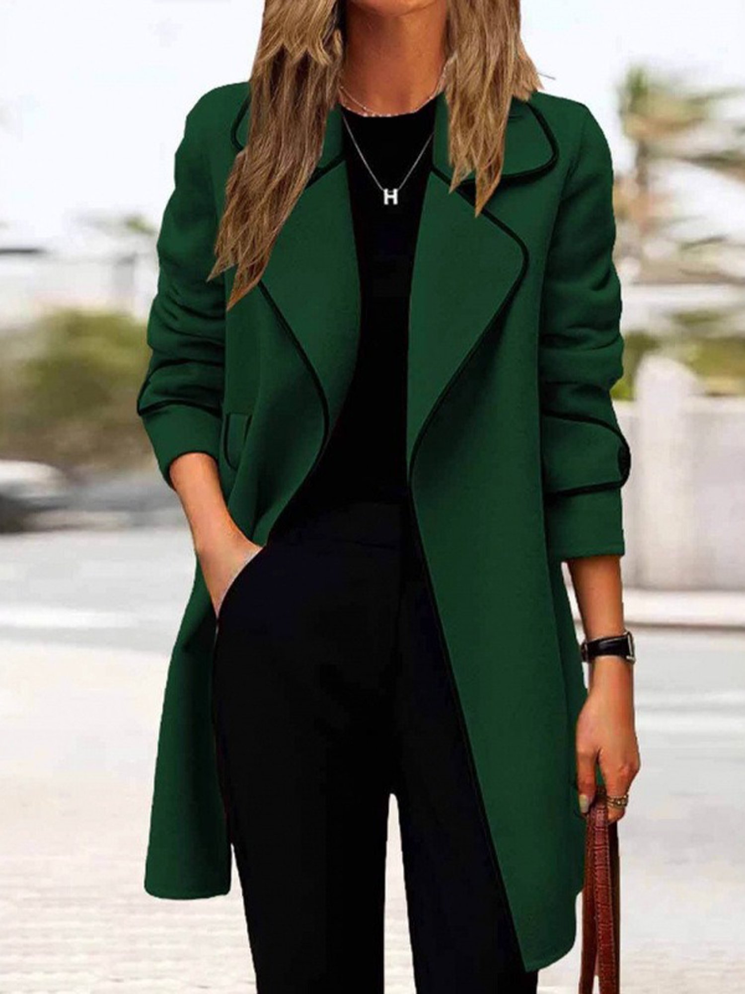 Urban Color Block Lapel Collar Coat