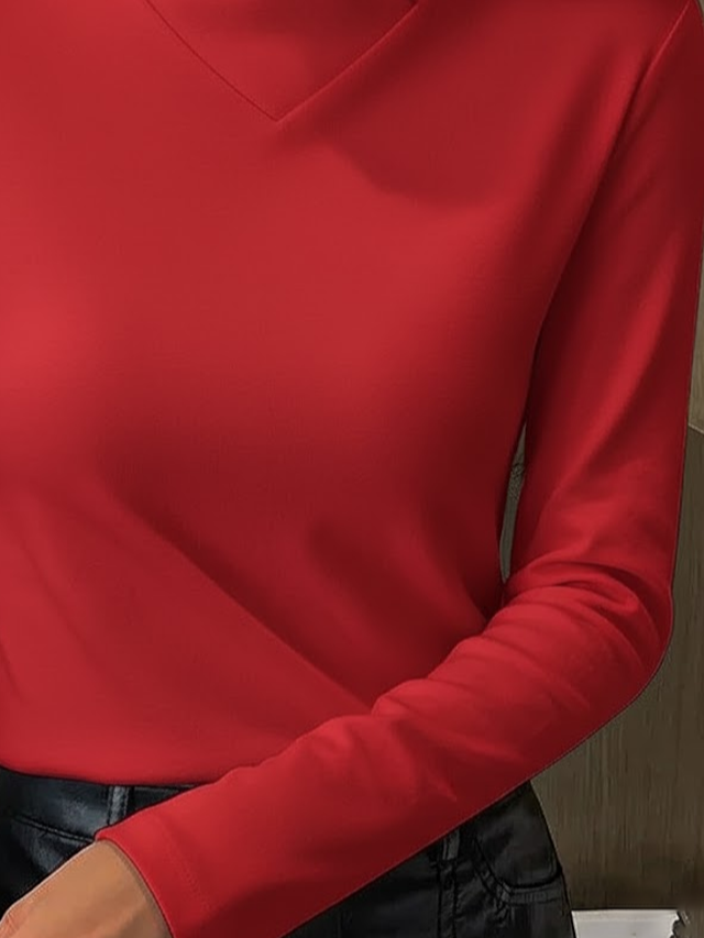 Women's Long Sleeve Blouse Spring/Fall Red Plain Printing Daily Going Out Casual Top