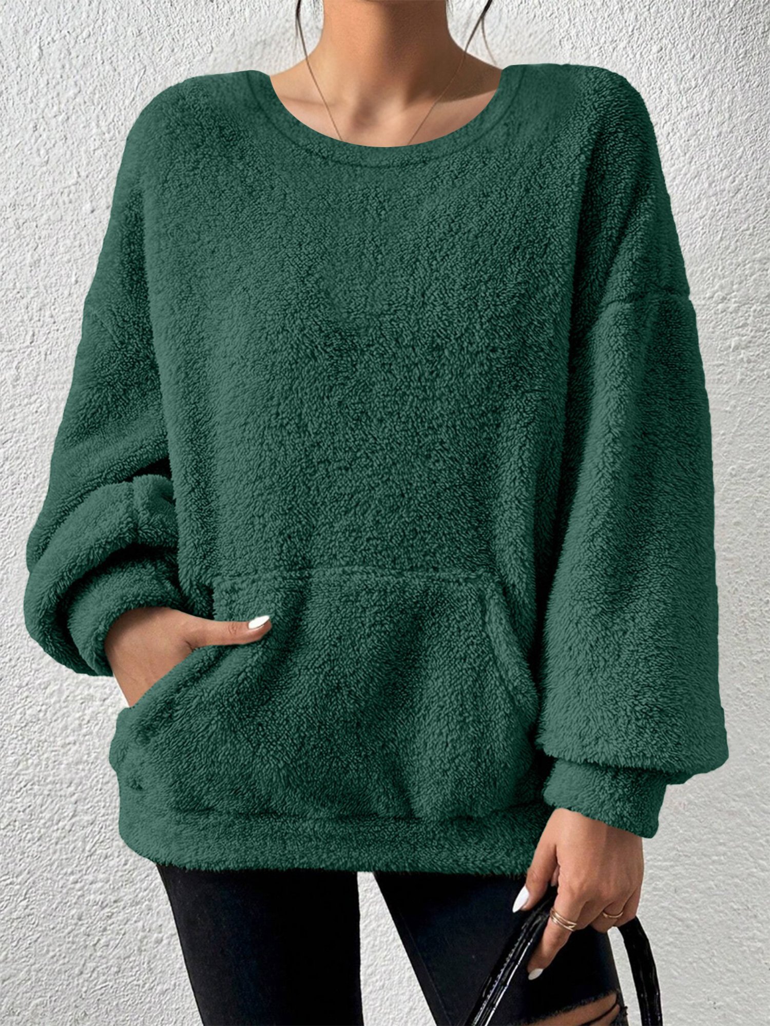 Casual Plain Crew Neck Raglan Sleeves Sweatshirt