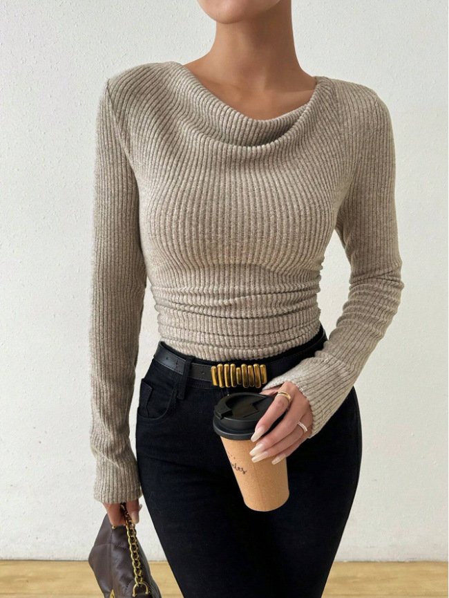 Women Plain Crew Neck Casual Long Sleeve T-shirt