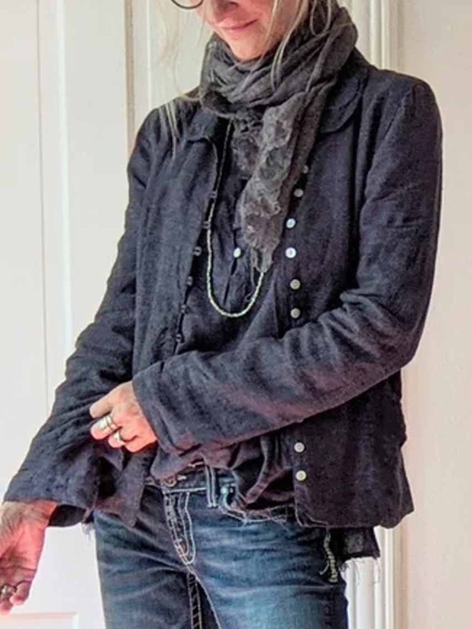 Casual Regular Sleeve Plain V Neck Jacket