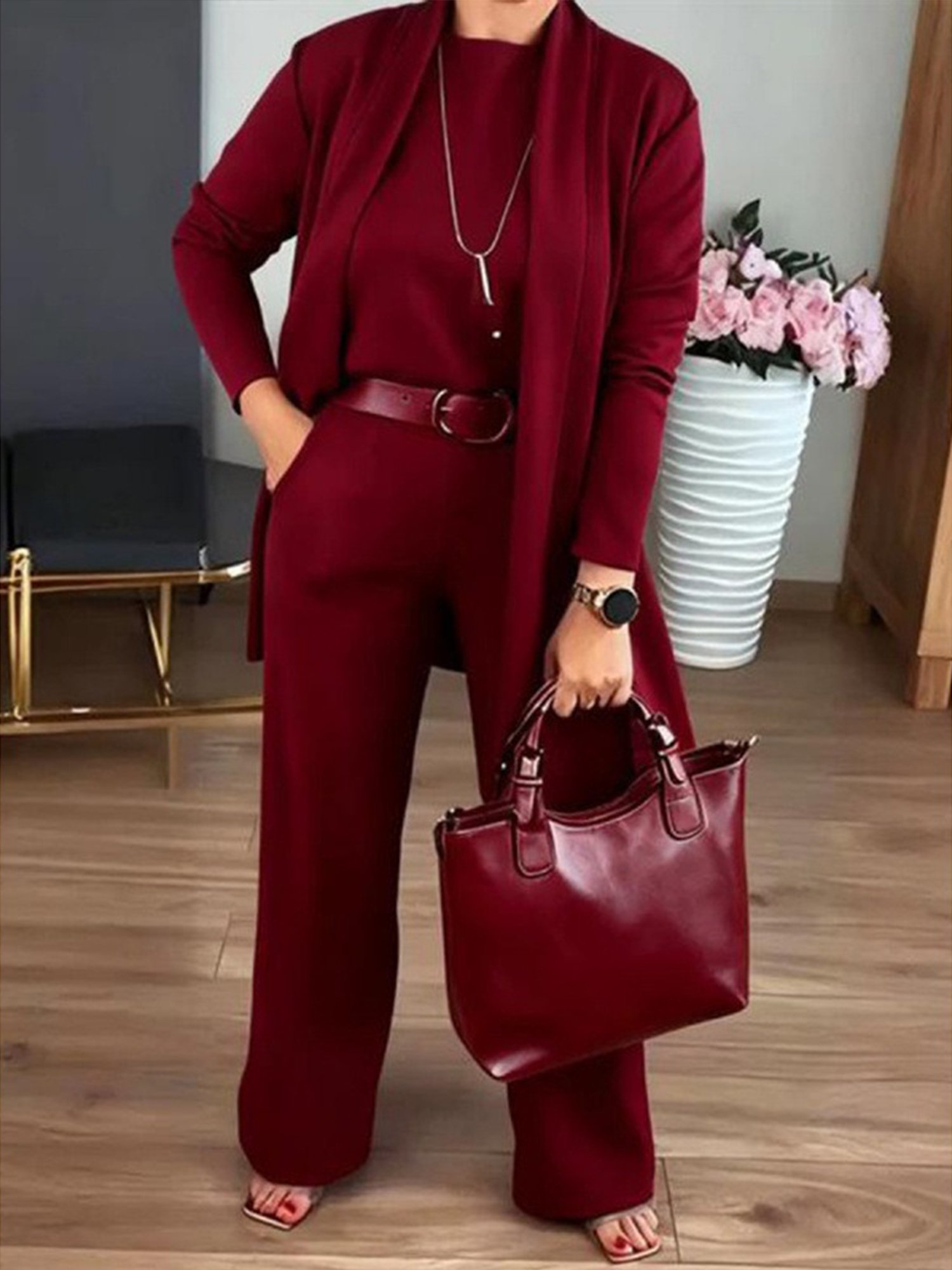 Urban Plain Long Sleeve Crew Neck Set