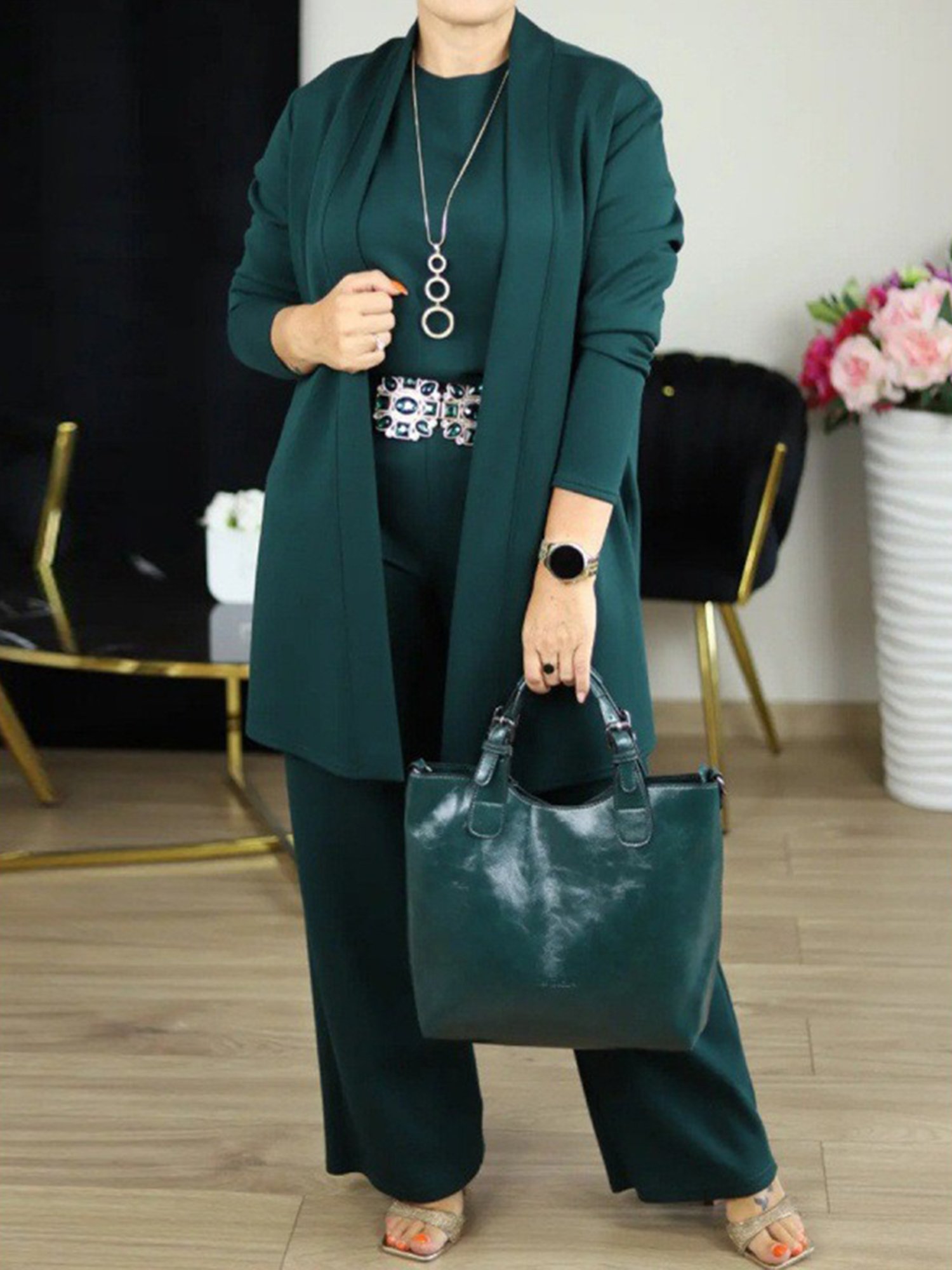 Urban Plain Long Sleeve Crew Neck Set