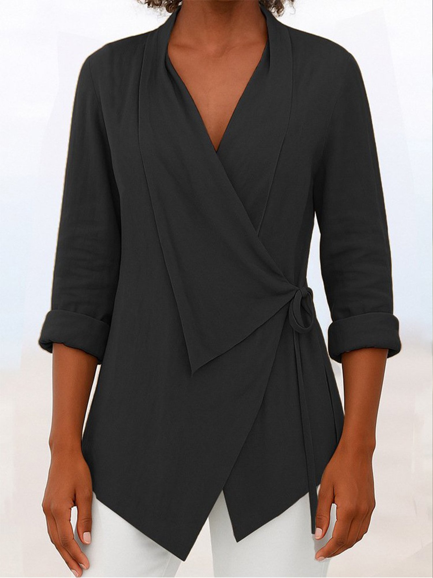 Casual Plain Shawl Collar Blouse