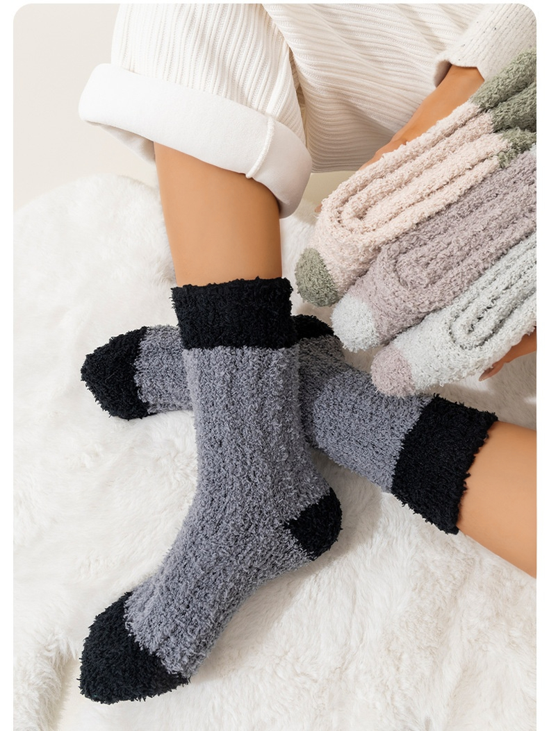 Coral Fleece Mid-calf Socks Autumn And Winter Women's Home Warm Fleece-lined Thick Plush Socks For Floors